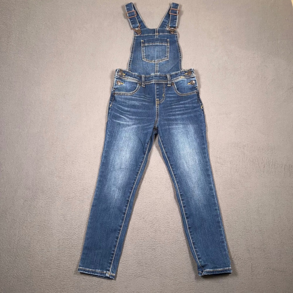 Cat & Jack Overalls Girls S 6/6X Blue Denim Super Stretch Slim Fit Adjustable